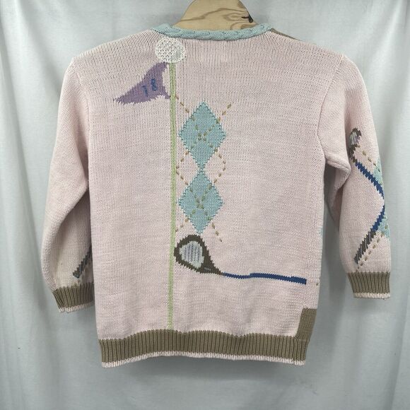 Storybook Knits Women's Cardigan Sweater Golf Novelty Argyle Button Colorful 1X - Picture 5 of 5